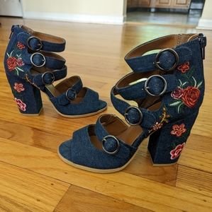 Sugar Meita Denim & Floral Embroidery heel